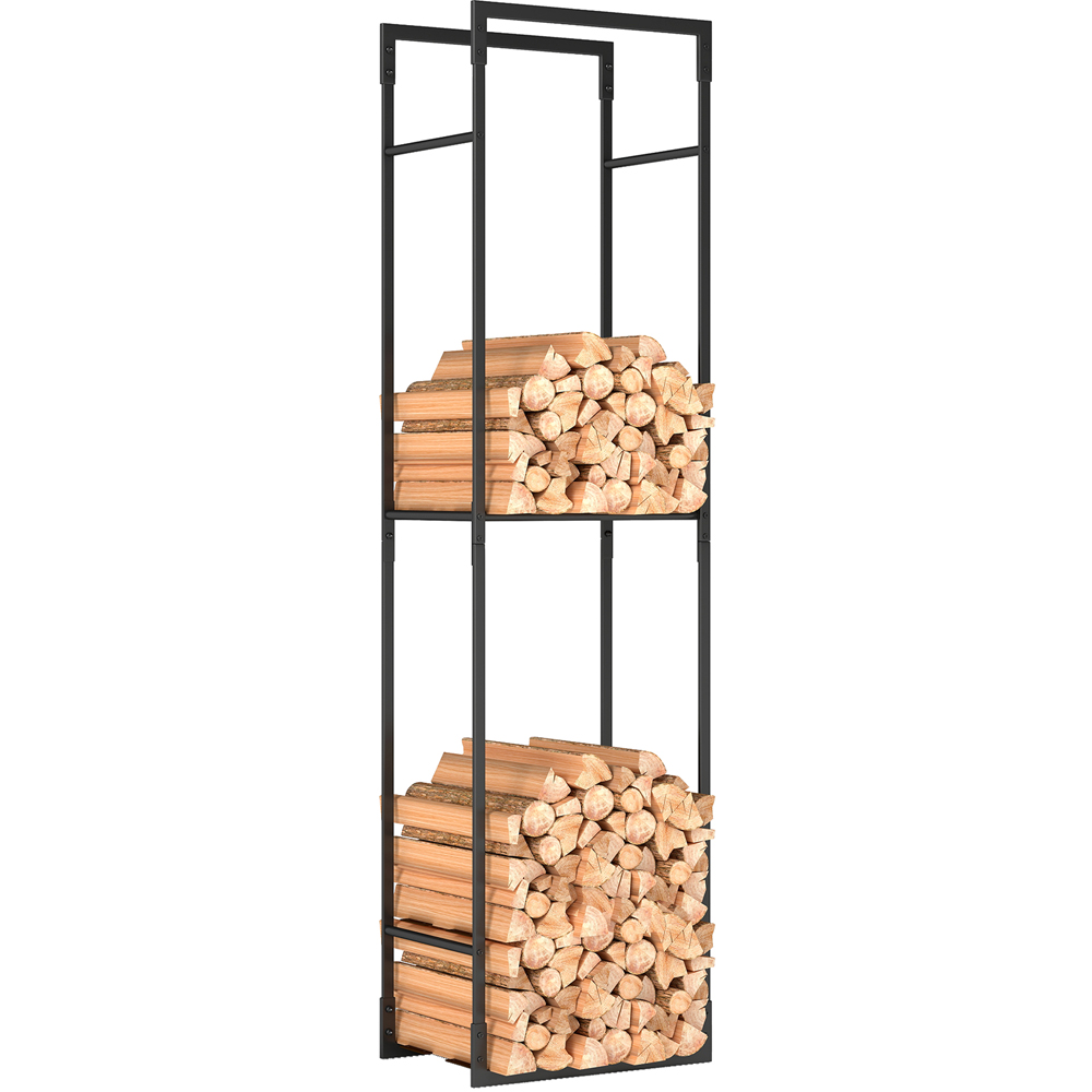 Outsunny Black Metal Firewood Log Holder with Adjustable Shelf 170 x 31 x 45cm Image 1