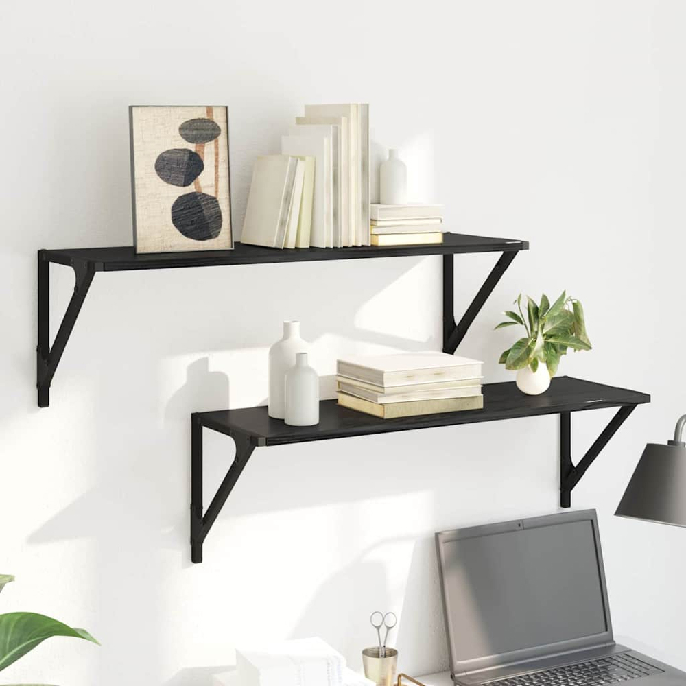 vidaXL 80 x 25cm Black Oak Wall Shelf Set of 2 Image 2