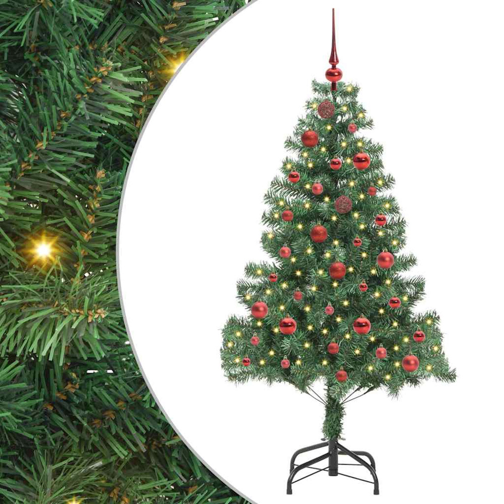 vidaXL Pre-Lit Red Bauble Green Artificial Christmas Tree 5ft Image 6