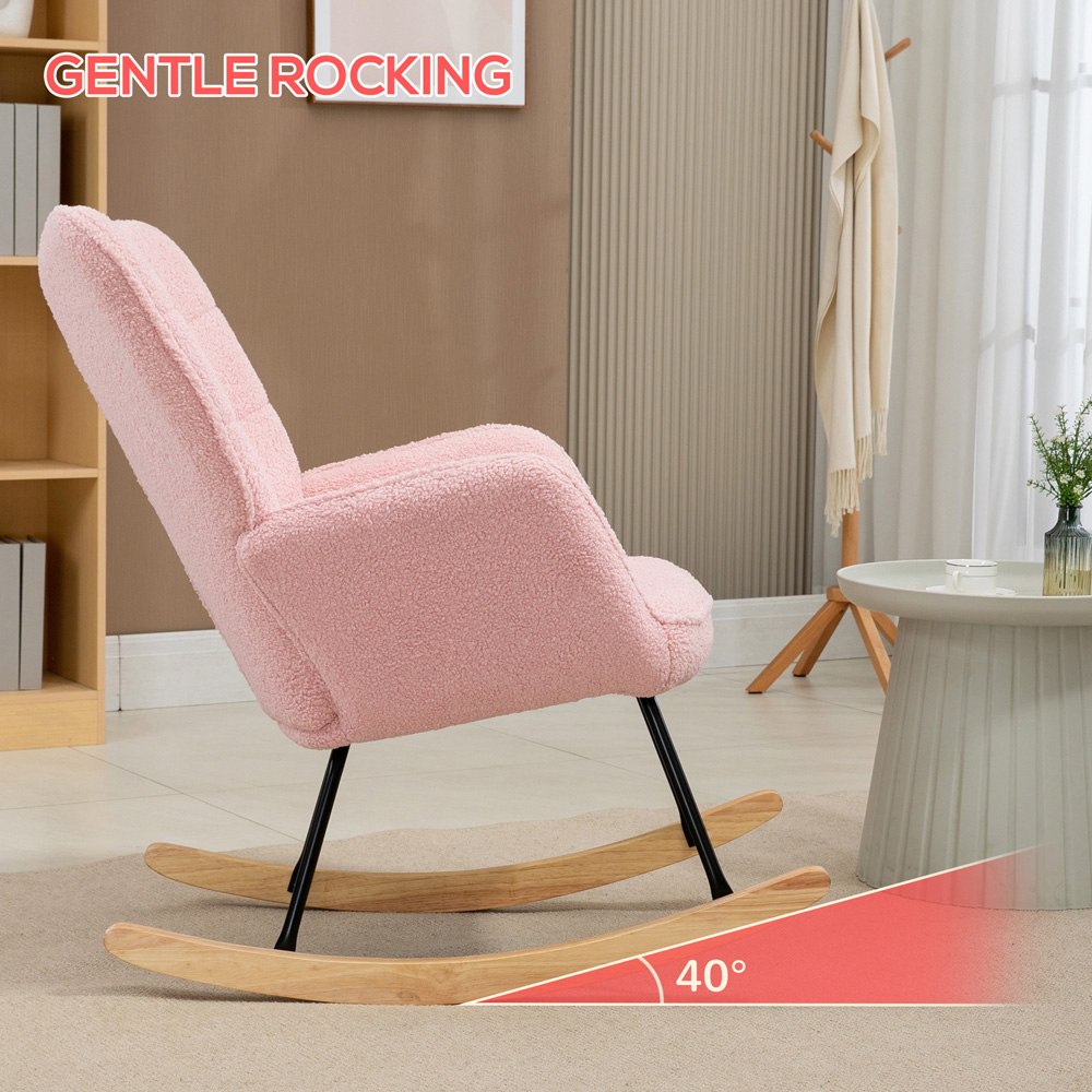 HOMCOM Pink Berber Fleece Wingback Rocking Chair Image 5