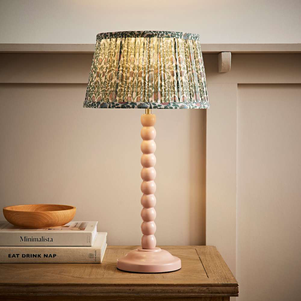 ValueLights Floral Pleated Shade Pastel Pink Bobbin LED Table Lamp with Bulb Image 3