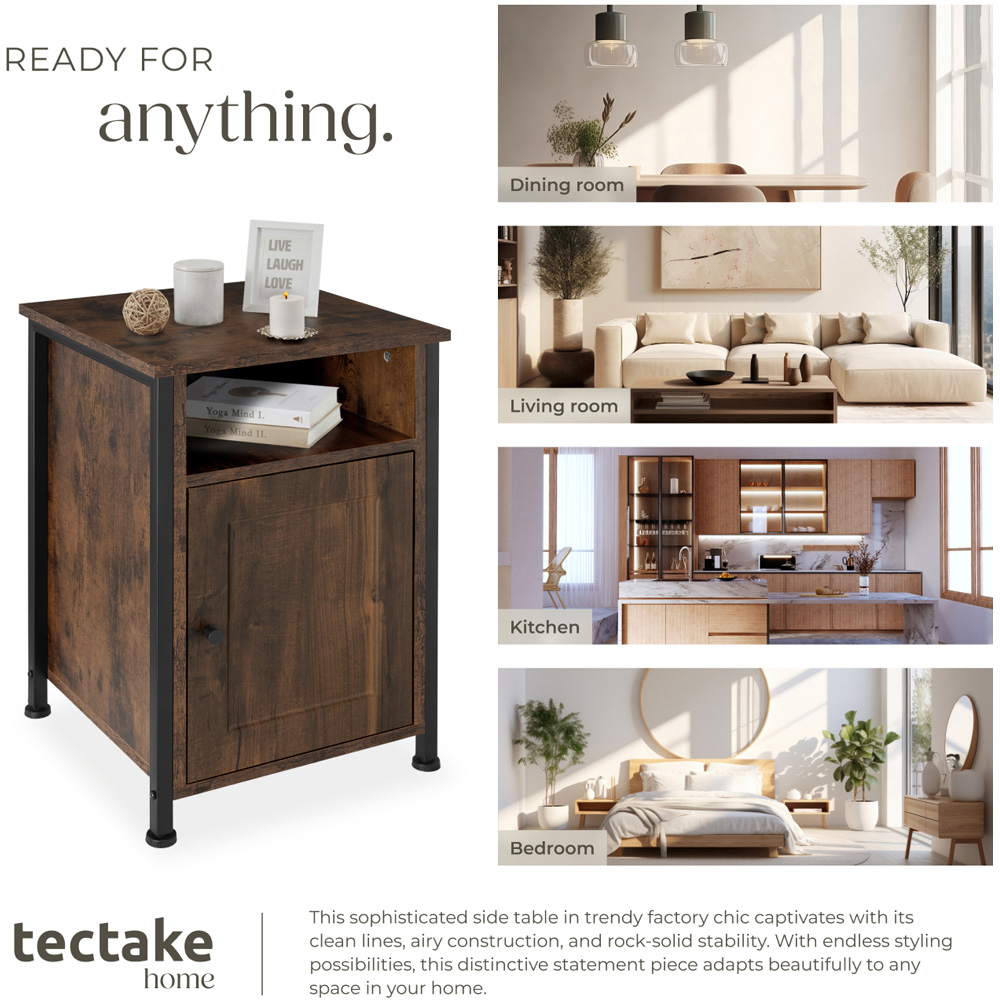 Tectake Blackburn Single Door Single Shelf Rustic Dark Wood Bedside Table Image 7