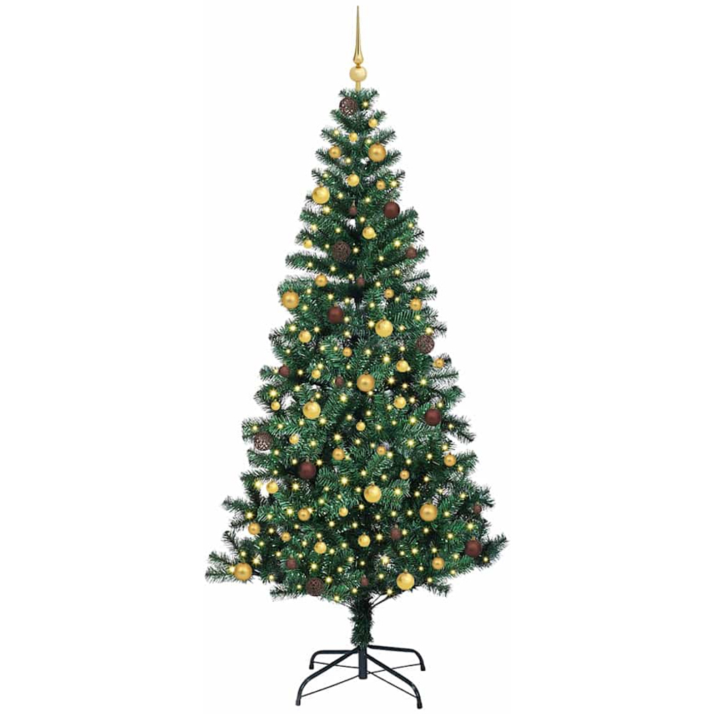 vidaXL Pre-Lit Gold and Bronze Baubles Green Artificial Christmas Tree 8ft Image 1