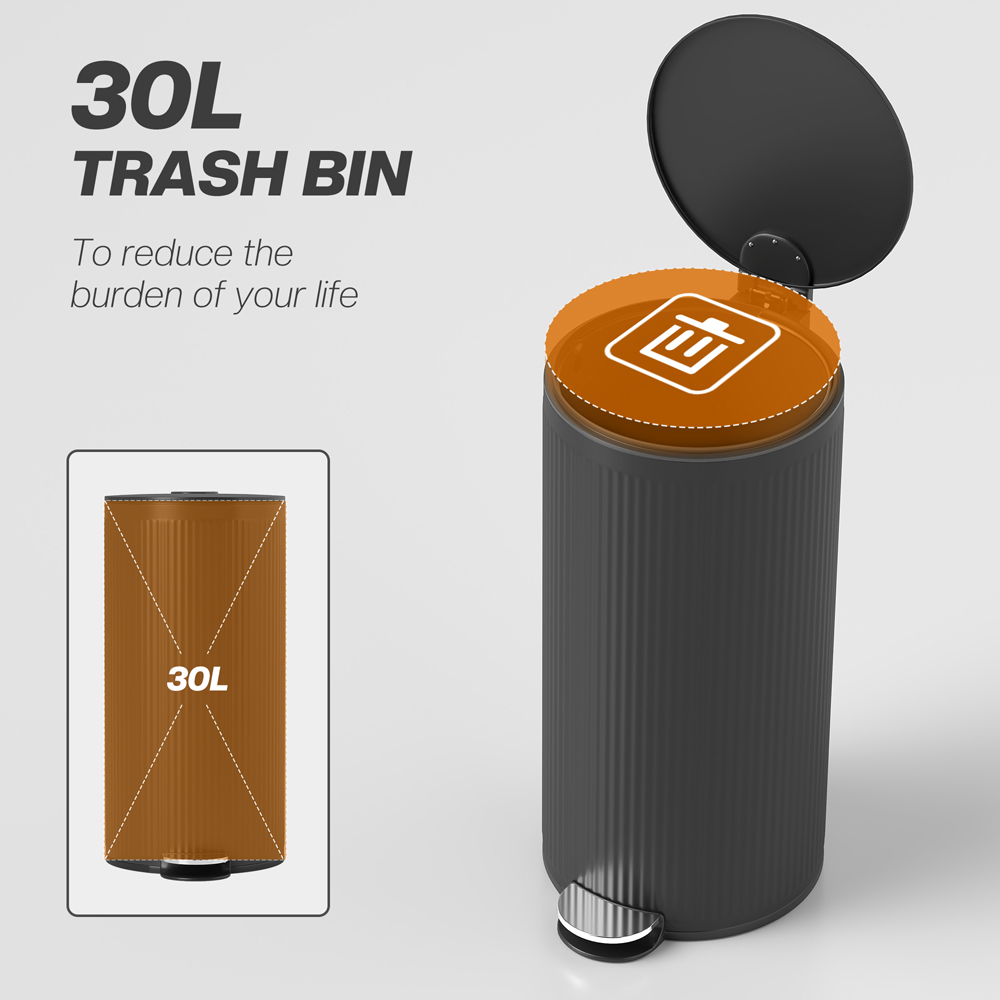 HOMCOM Black Round Pedal Bin with Removable Inner Bucket and Soft-Close Lid 30L Image 8