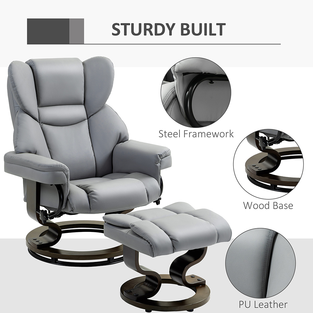 Portland Light Grey PU Leather Recliner Armchair with Footrest Image 5