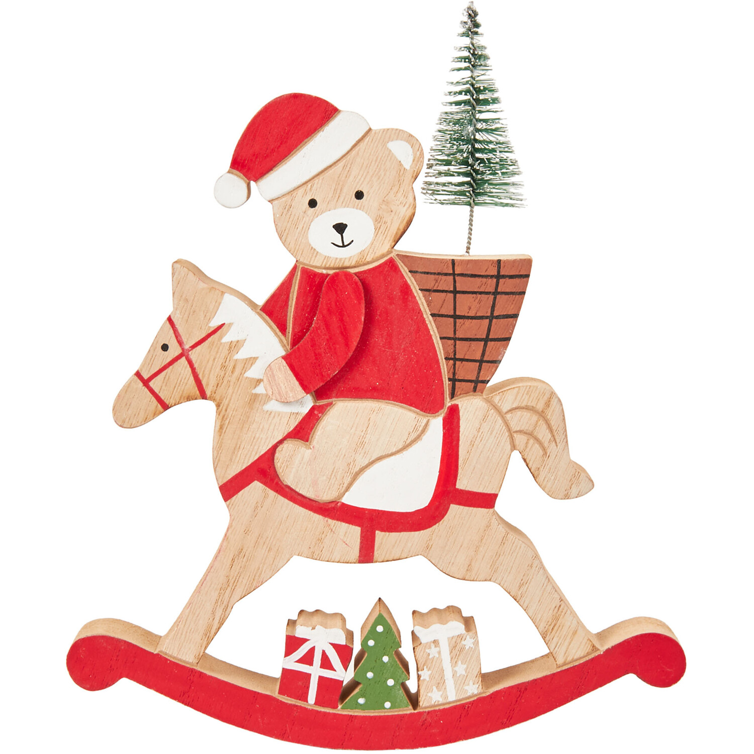 Wooden Bear on Rocking Horse Decoration Image 1
