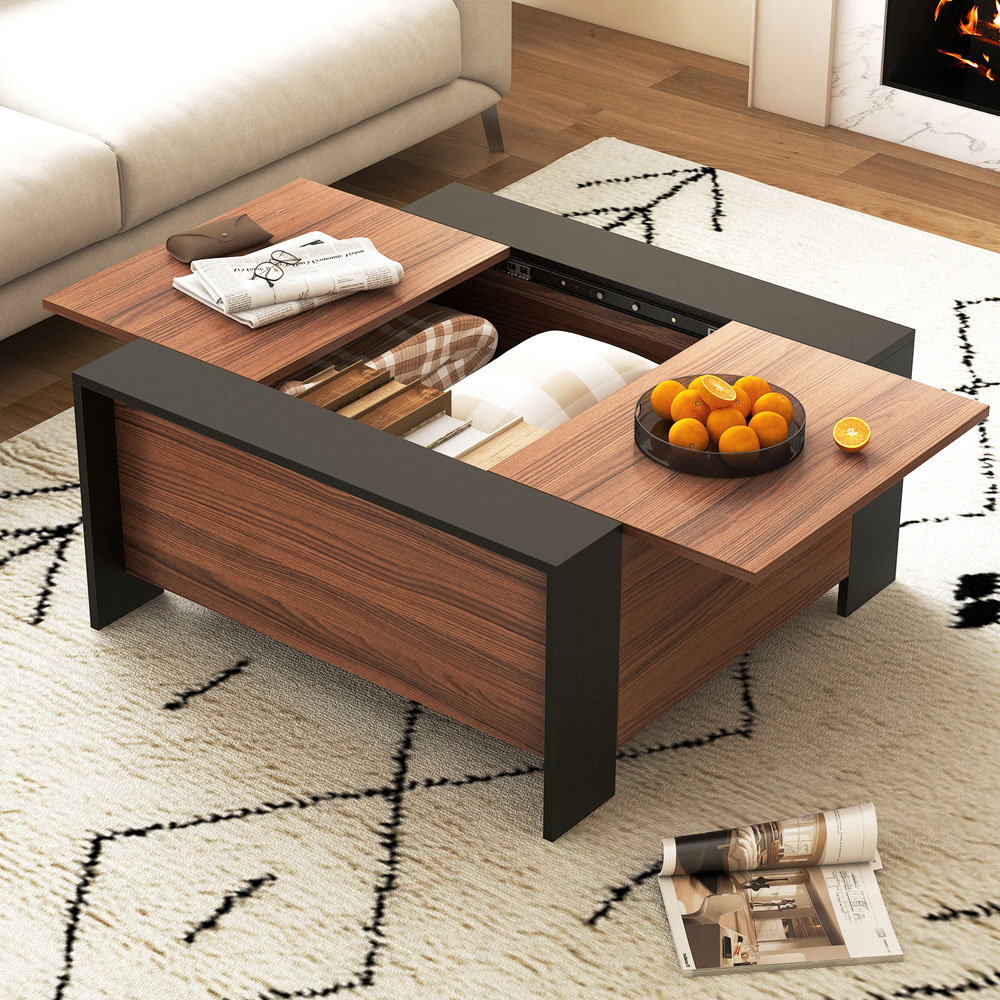 Costway Walnut Square Coffee Table Image 1