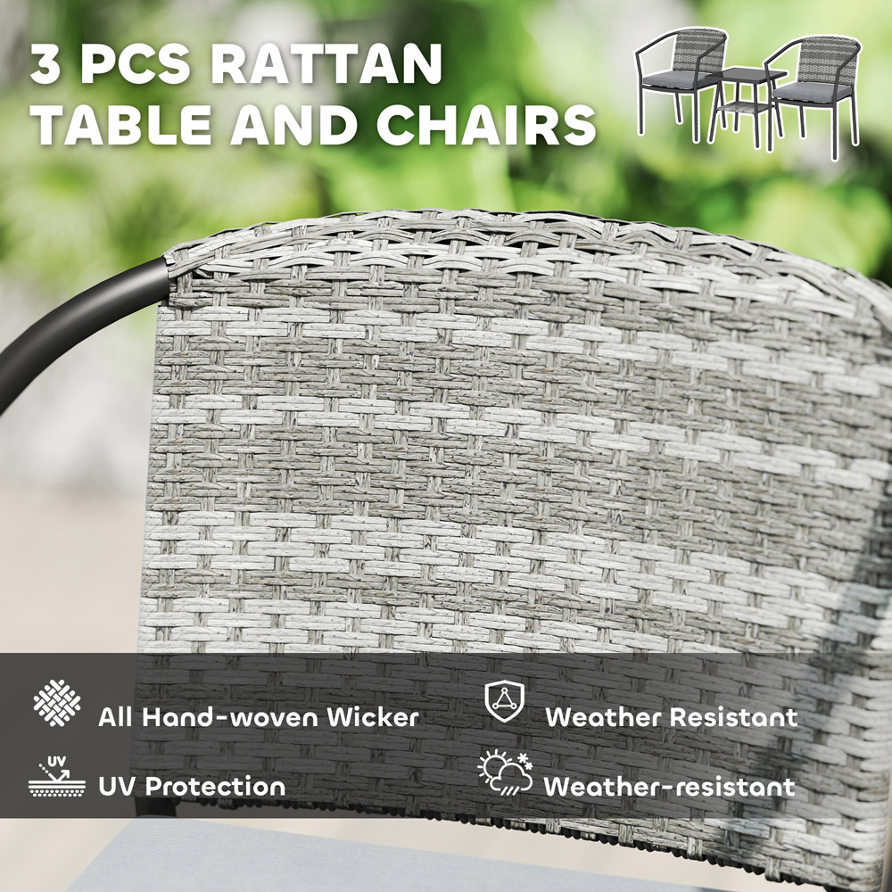 Outsunny 2 Seater Grey and Black Rattan Bistro Set with Cushions Image 2