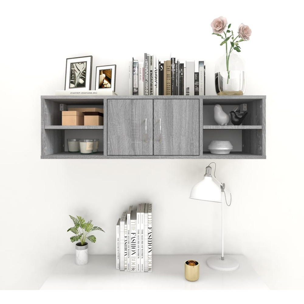 vidaXL 2 Door 4 Shelf Grey Sonoma Wall Shelf Image 2