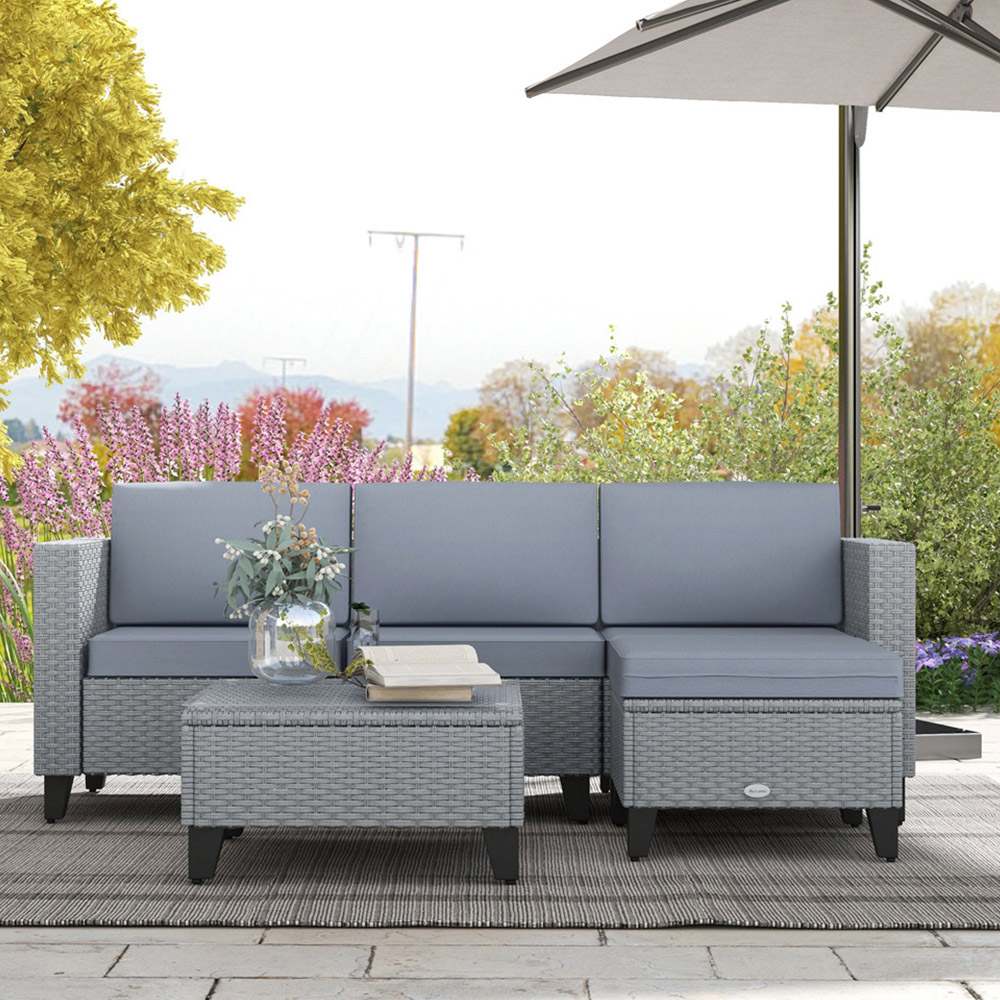 Outsunny 4 Seater Grey Rattan Sofa Lounge Set Image 1