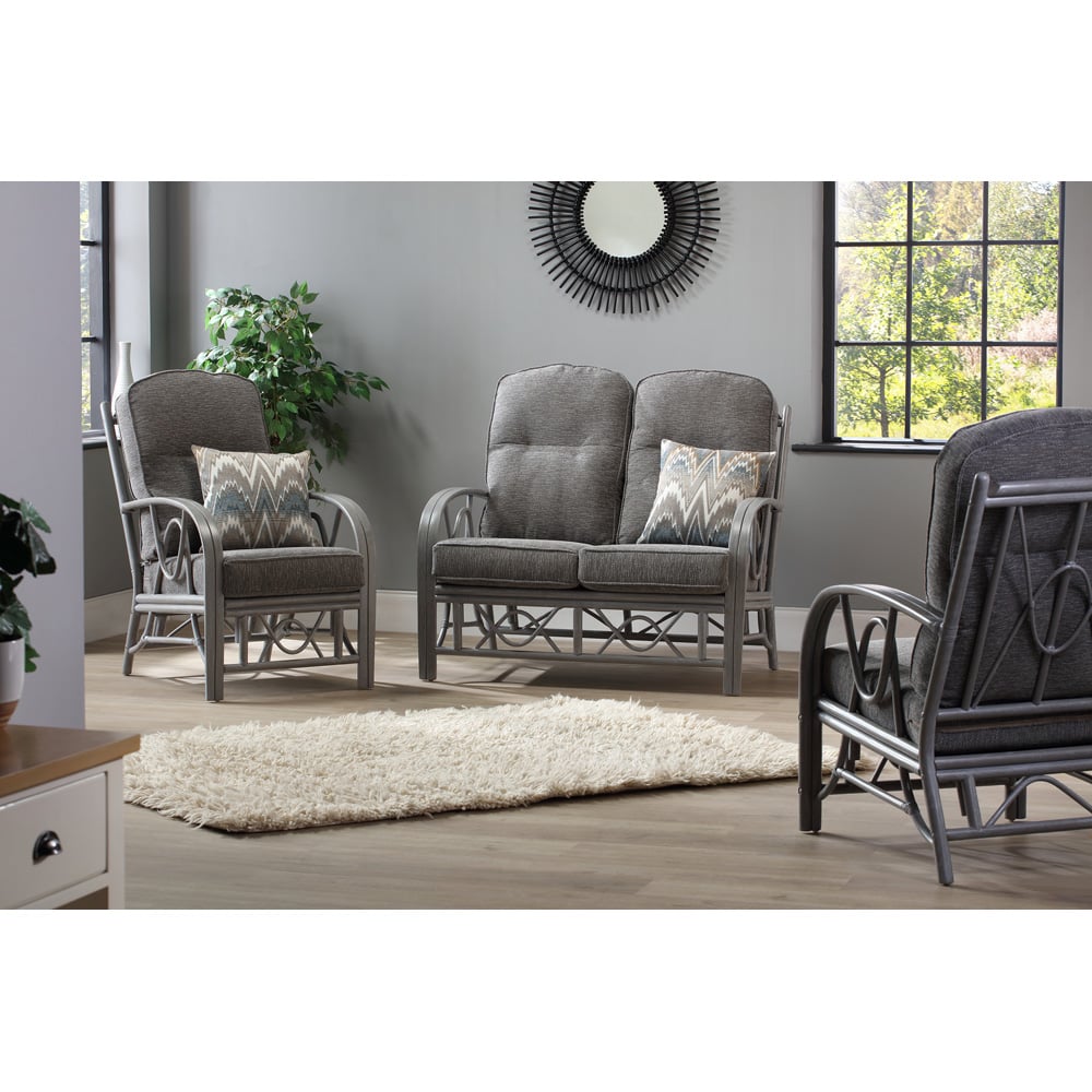 Desser Bali 2 Seater Slate Grey Fabric Natural Rattan Sofa Image 3