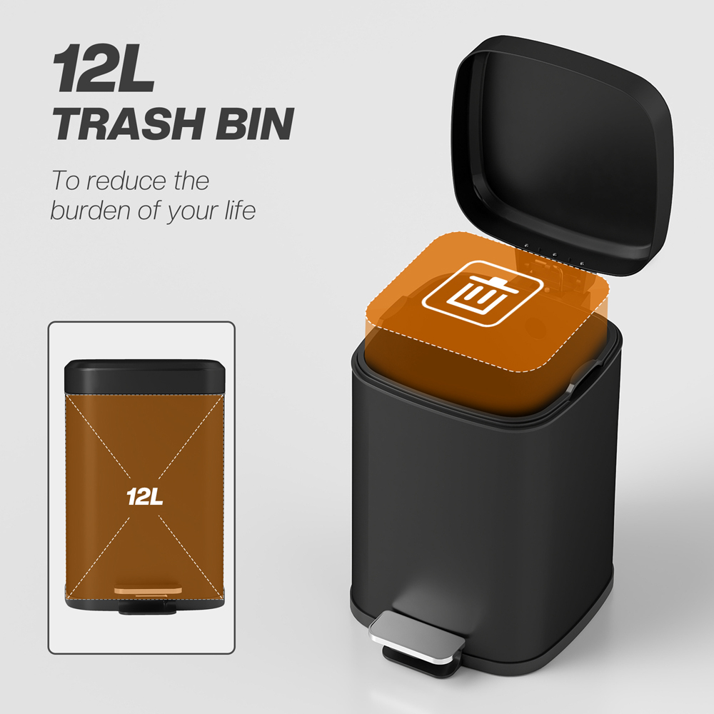 HOMCOM Black Pedal Kitchen Bin with Soft Close Lid 12L Image 8