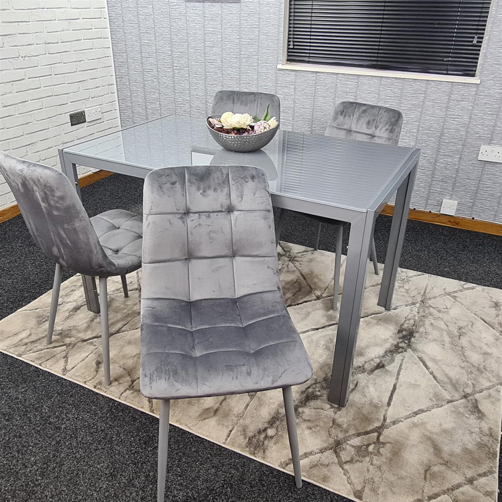 Kosy Koala 4 Seater Glass and Tufted Velvet Dining Set Grey Image 5