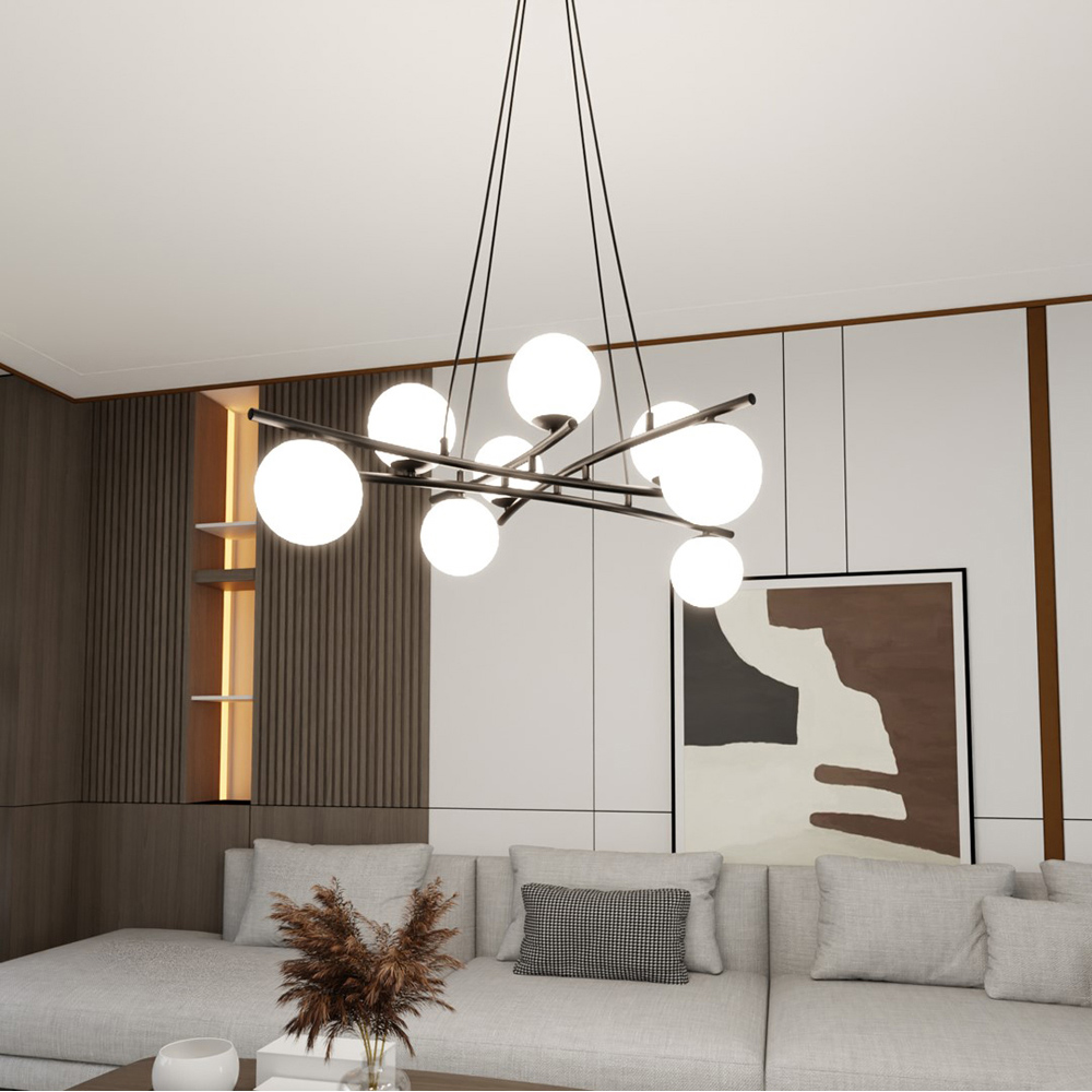 Emibig Essa 8 Light White Shade Black E14 Ceiling Pendant Light Image 6