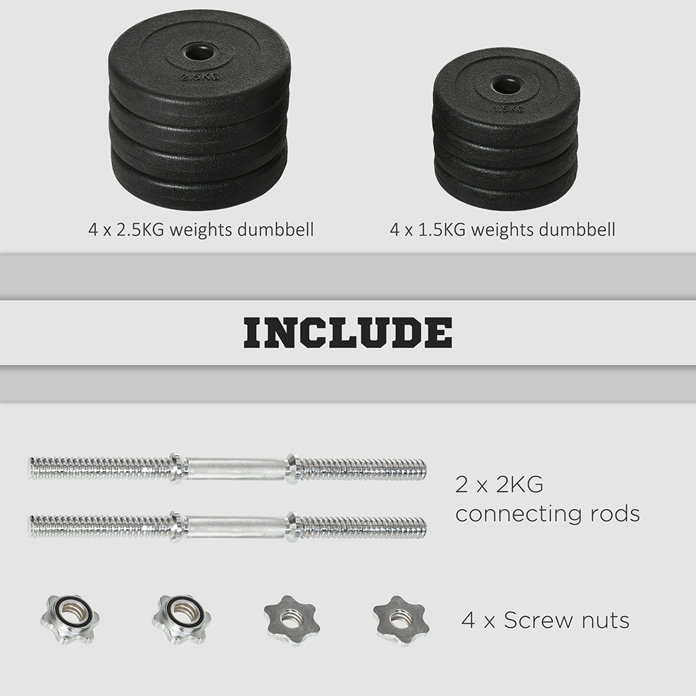 HOMCOM Black Adjustable Weights Dumbbell Set 20kg Image 6