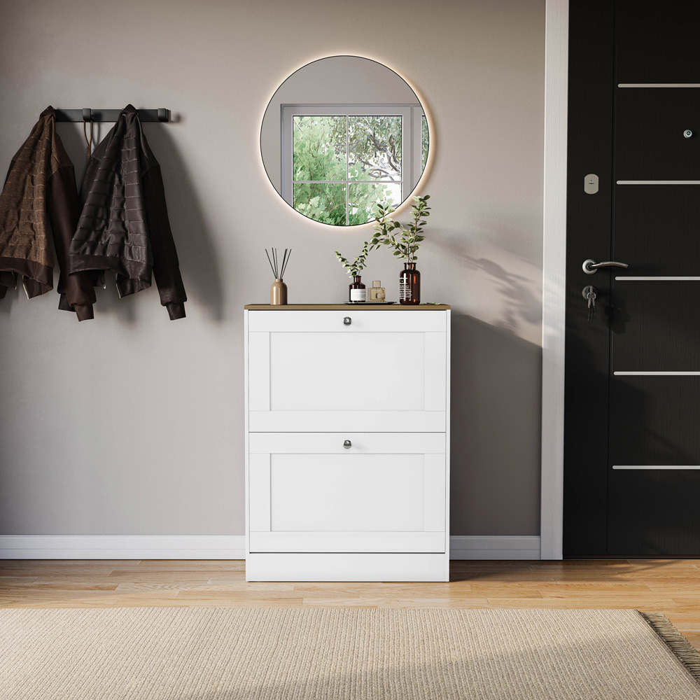VIDA DESIGNS 2 Drawer White and Oak Effect Shoe Cabinet Image 3