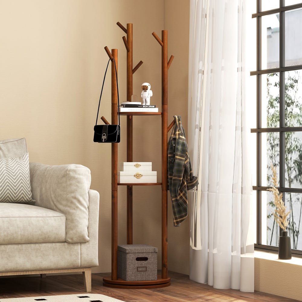 Costway Freestanding Wooden Coat Tree Image 2