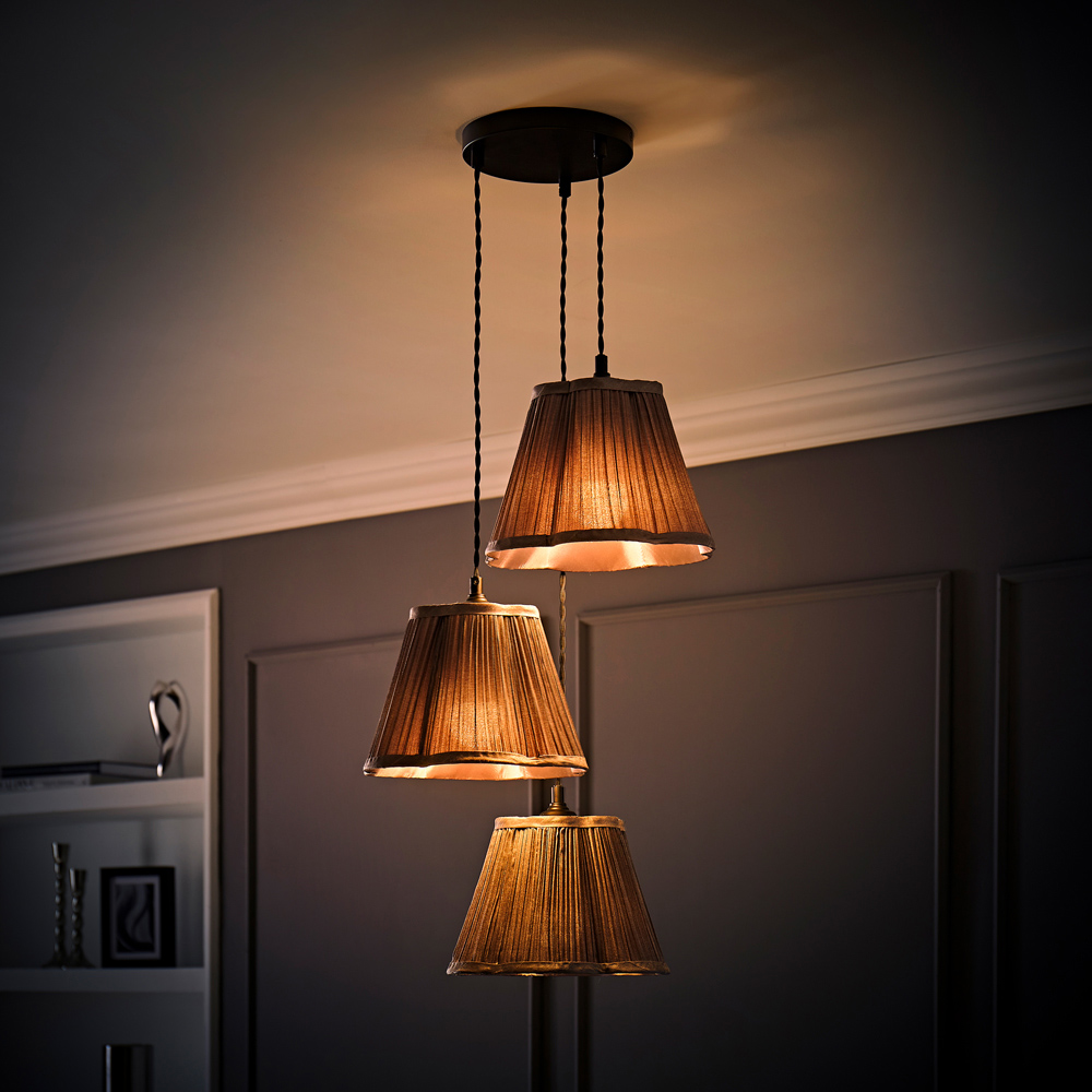 ValueLights Loralei Grey Pleated Faux Silk 3 Drop Cluster Black LED Ceiling Pendant Light Image 6