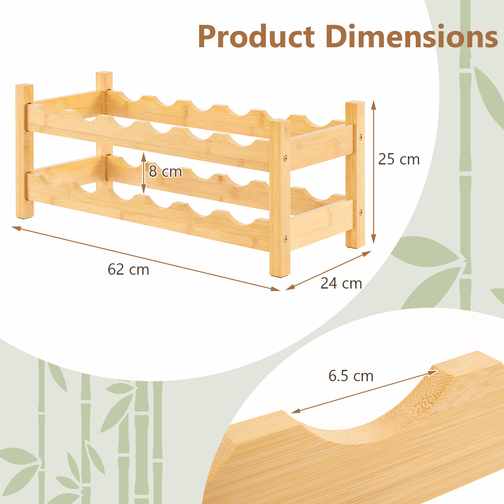 Costway 2 Tier Natural Wine Rack Image 8