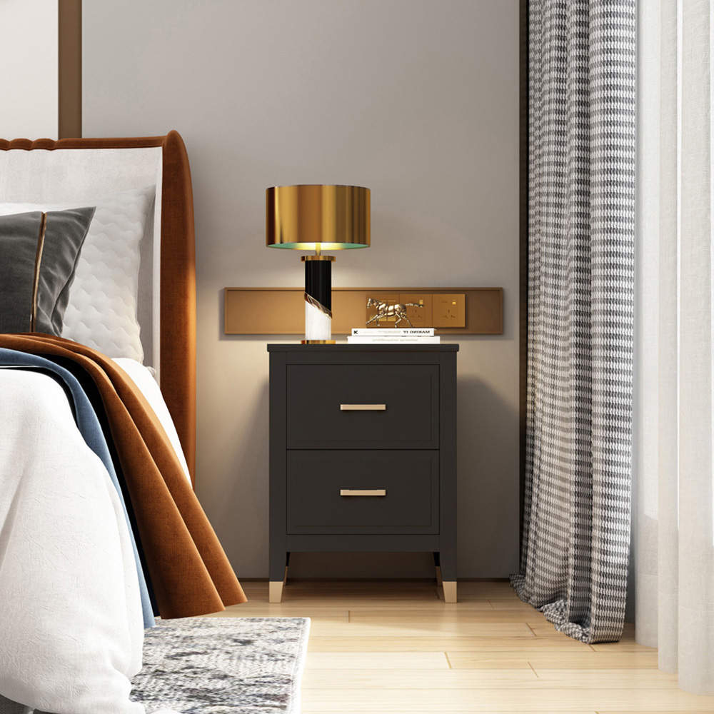 Palazzi 2 Drawer Black Wide Bedside Table Image 8