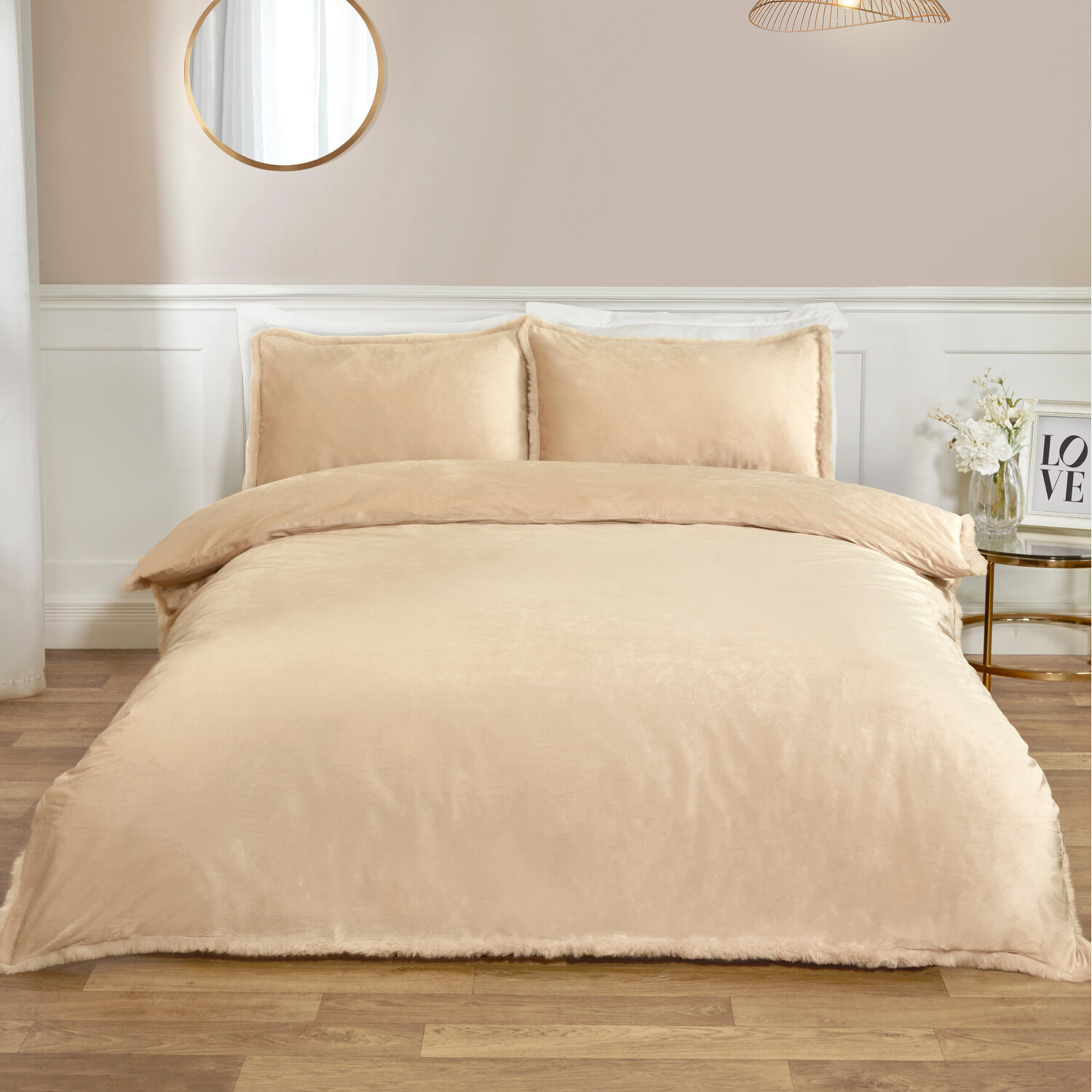 Selena Velvet Duvet Set Natural Single Image 1