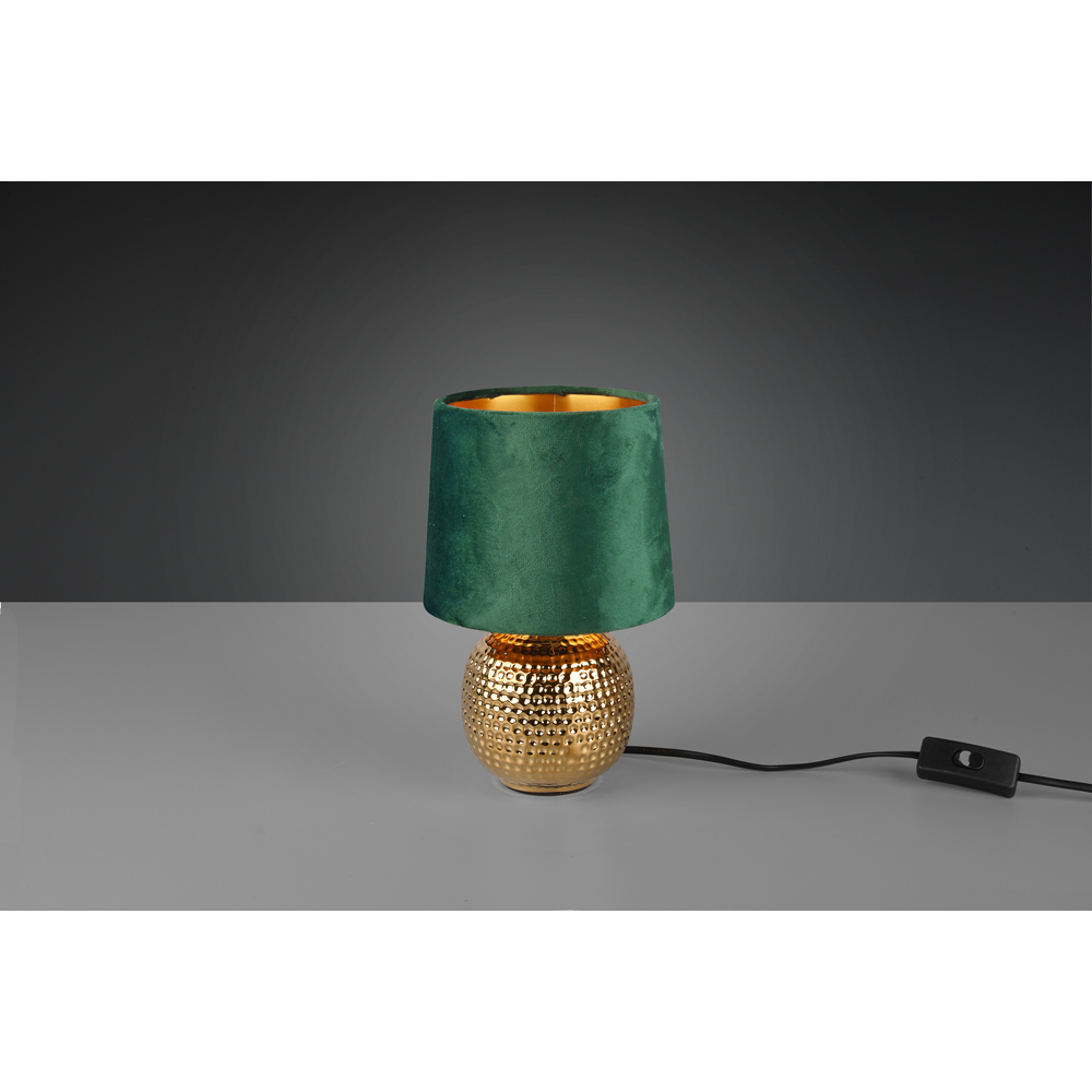 TRIO Sophia Gold Ceramic Table Lamp with Green Velvet Shade Image 3