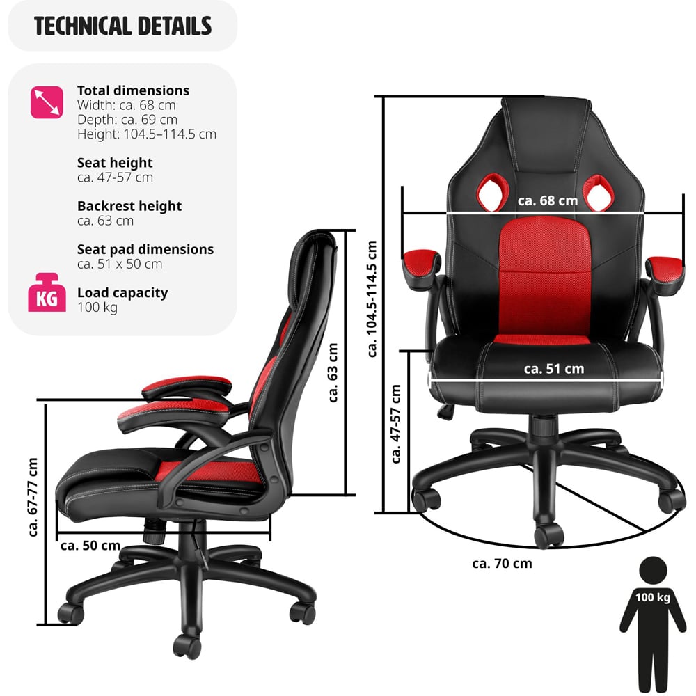 tectake Mike Black and Red Gaming Chair Image 9