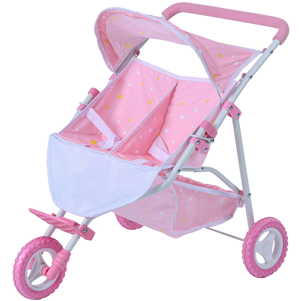 Teamson Kids Olivia's Little World Twinkle Stars Pink Twin Baby Doll Stroller Image 1