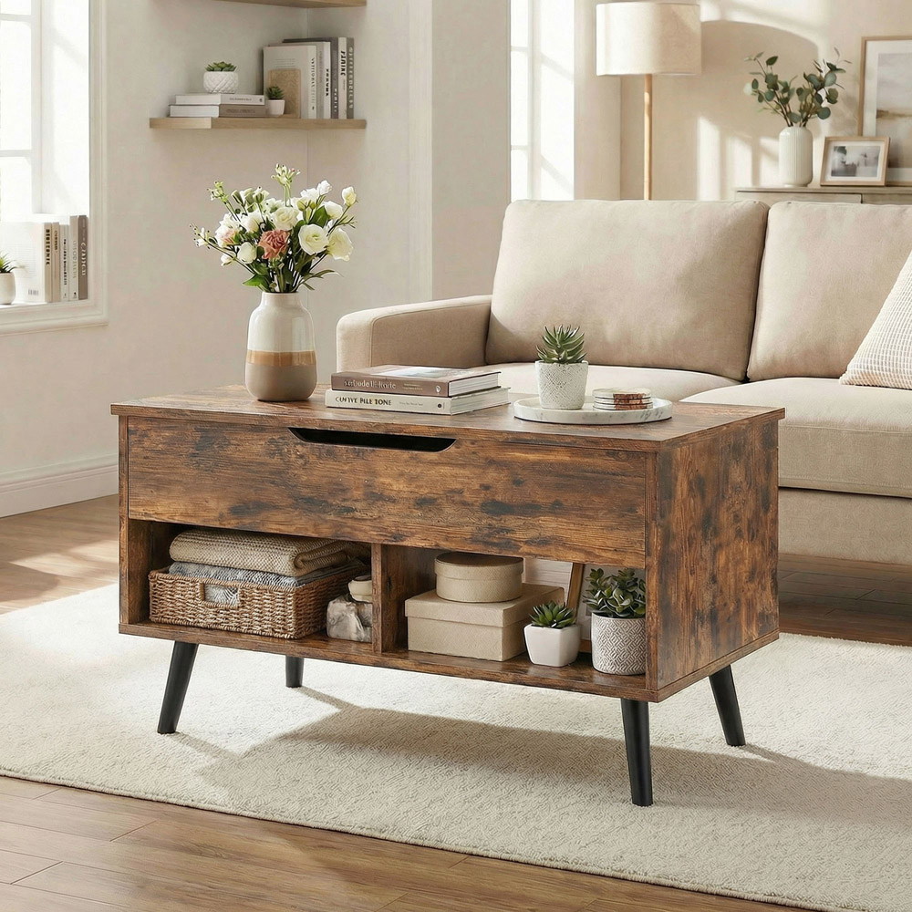 Portland 2 Shelf Rustic Brown Lift Up Top Coffee Table Image 3