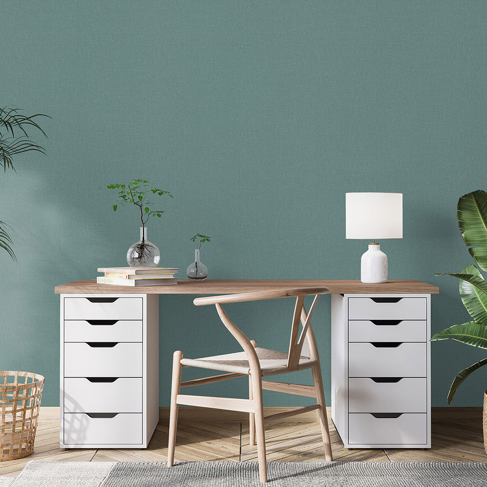 Elle Decoration Luxury Plain Green Woven Vinyl Wallpaper by Erismann Image 2