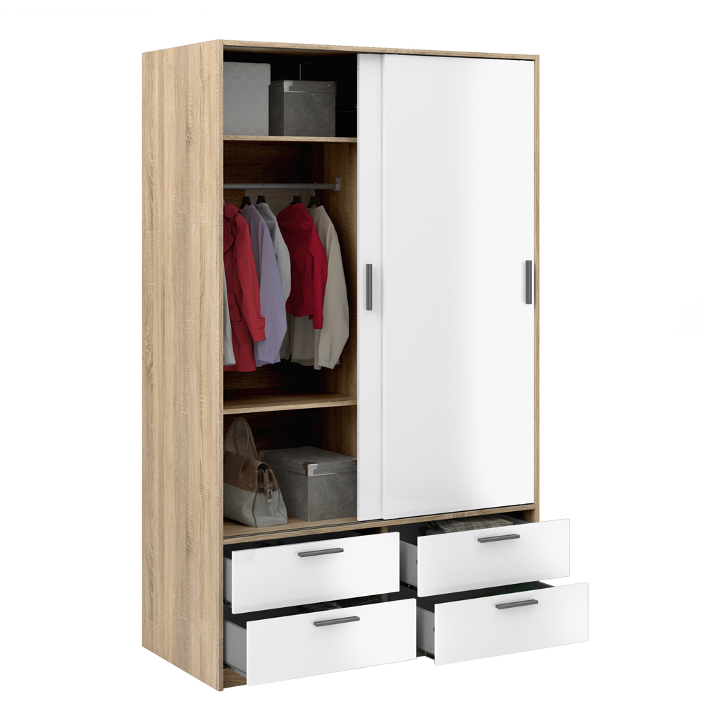 Florence Line 2 Door 4 Drawer Oak and White High Gloss Wardrobe Image 6