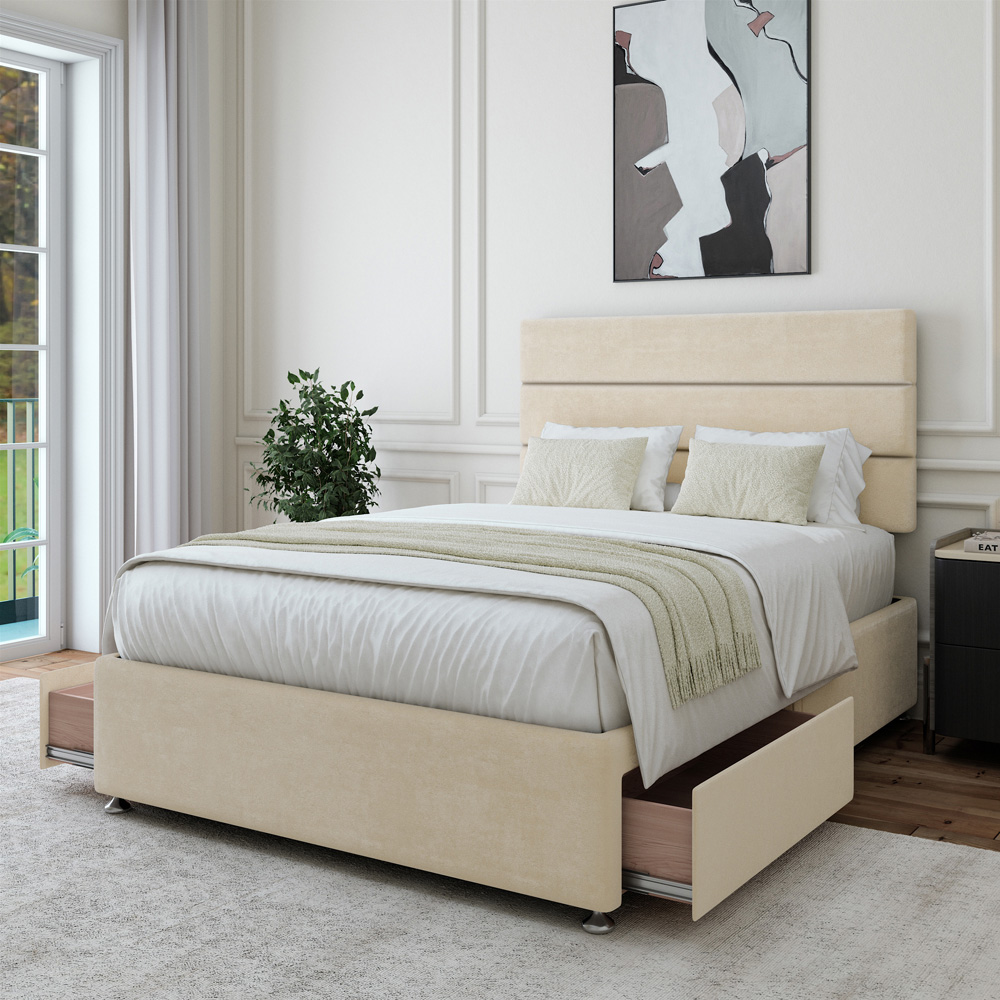Bedmaster Single Cream Naples Velvet 2 Drawers Divan Base Storage Bed Image 3