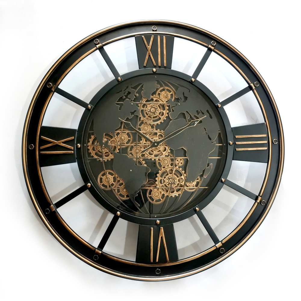 Acacia Home Black and Gold Round Gear Wall Clock 80cm Image 3