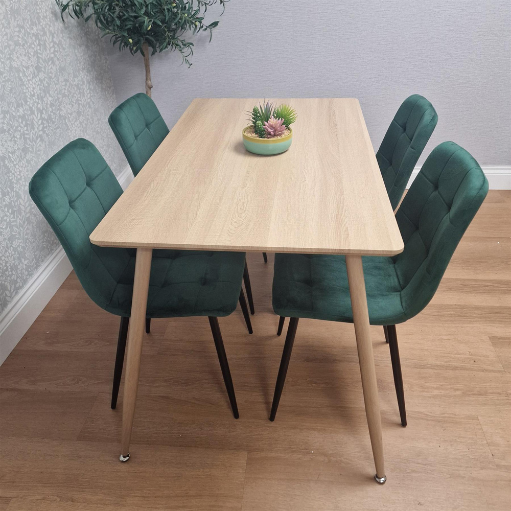 Kosy Koala 4 Seater Velvet Wooden Dining Set Green Image 7
