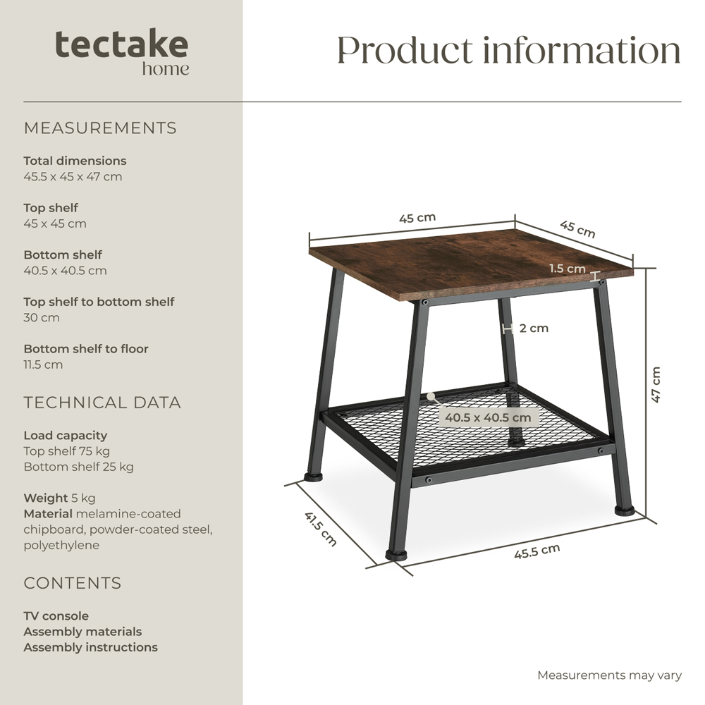 tectake Bedford Dark Wood Bedside Table Image 8