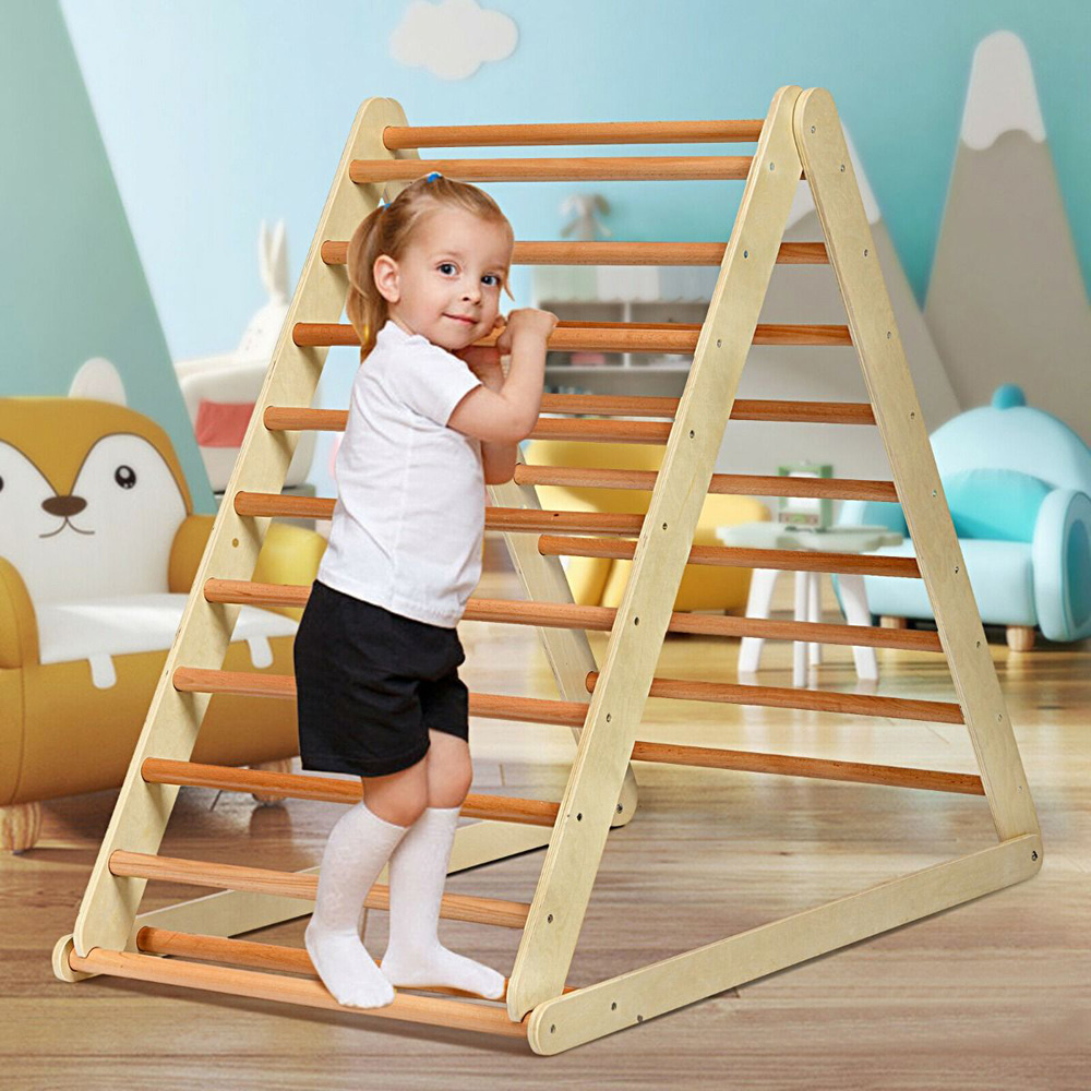 Costway Natural Wooden Climbing Ladder with Ramp Image 4