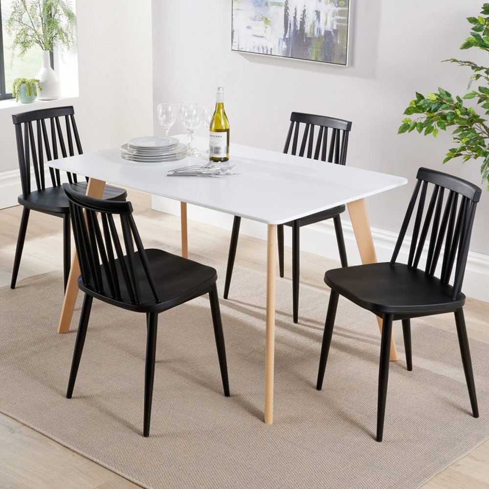 Home Source Fleur Lucy 4 Seater Dining Set Black and White Image 1