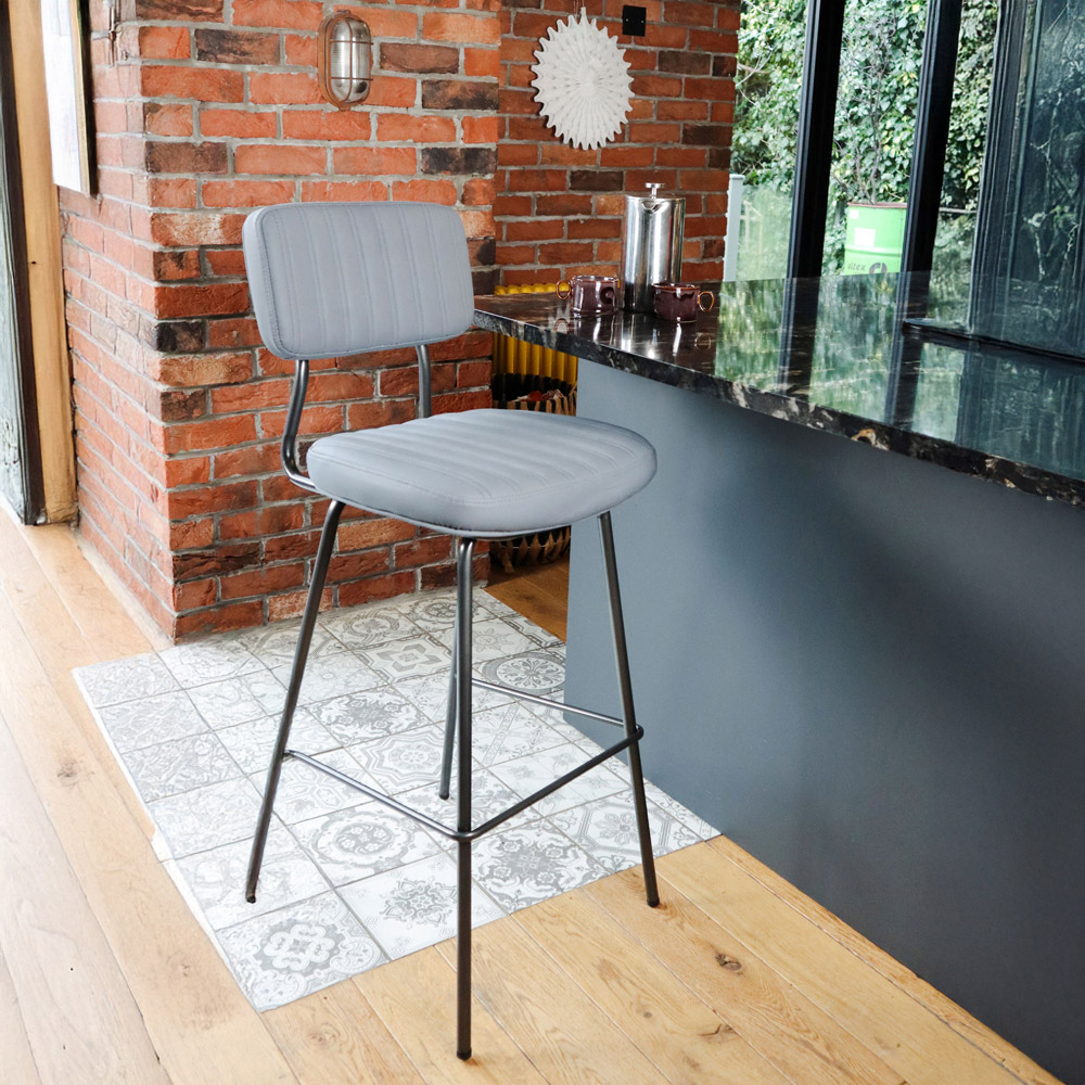 MMT Furniture Designs Grey PU Leather Steel Frame Retro Industrial Style Bar Stool Set of 2 Image 5