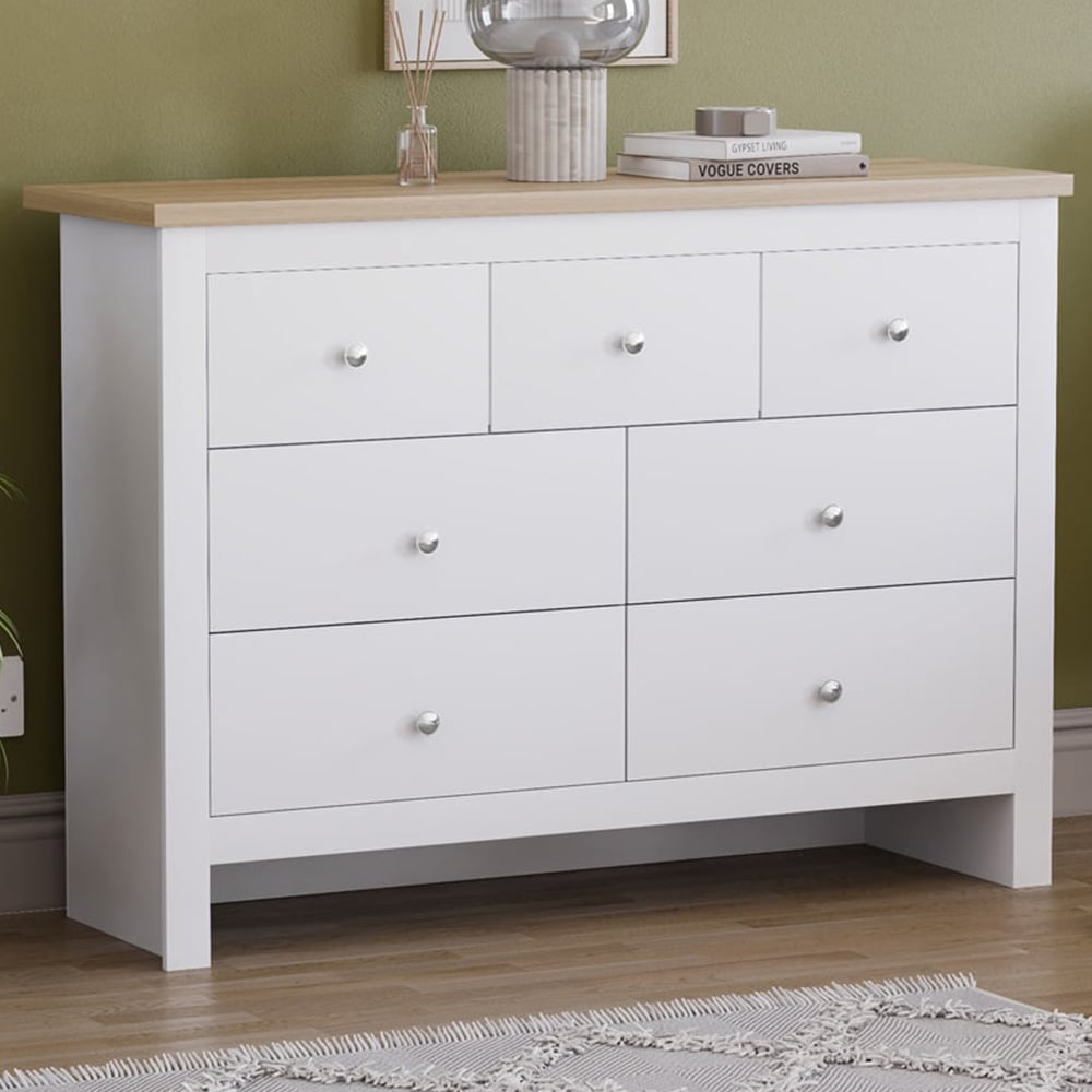 Vida Designs Arlington 7 Drawer White Chest of Drawers Image 1