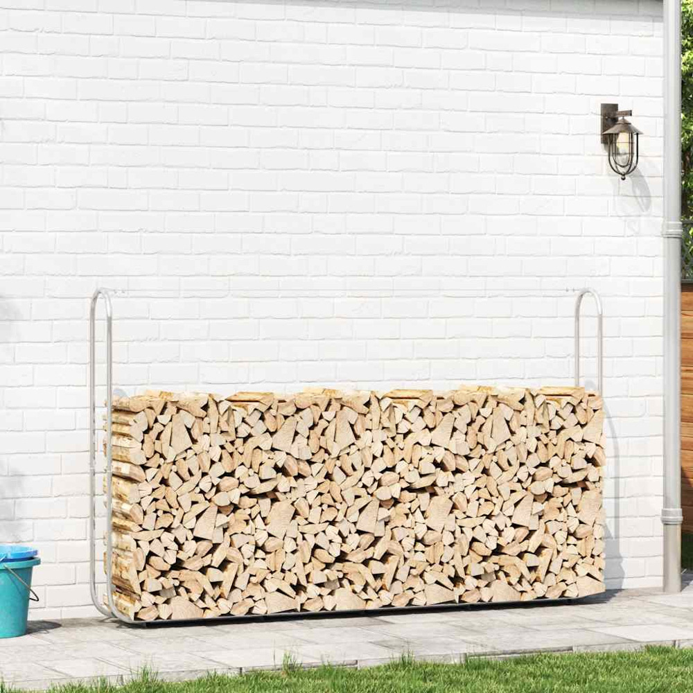 vidaXL Galvanised Steel Wire Silver Firewood Rack 250 x 25 x 150cm Image 2