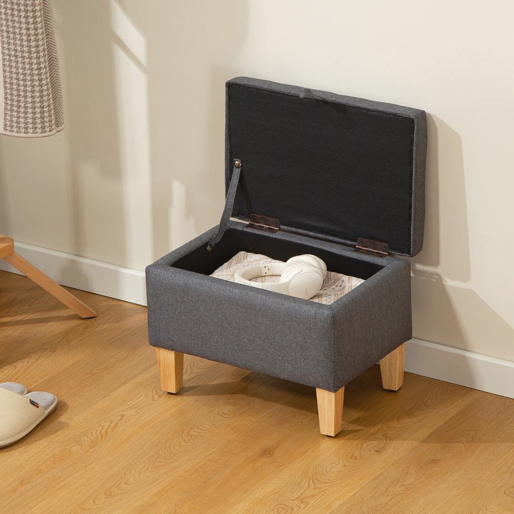 HOMCOM Charcoal Grey Linen Fabric Ottoman Storage Box Image 4