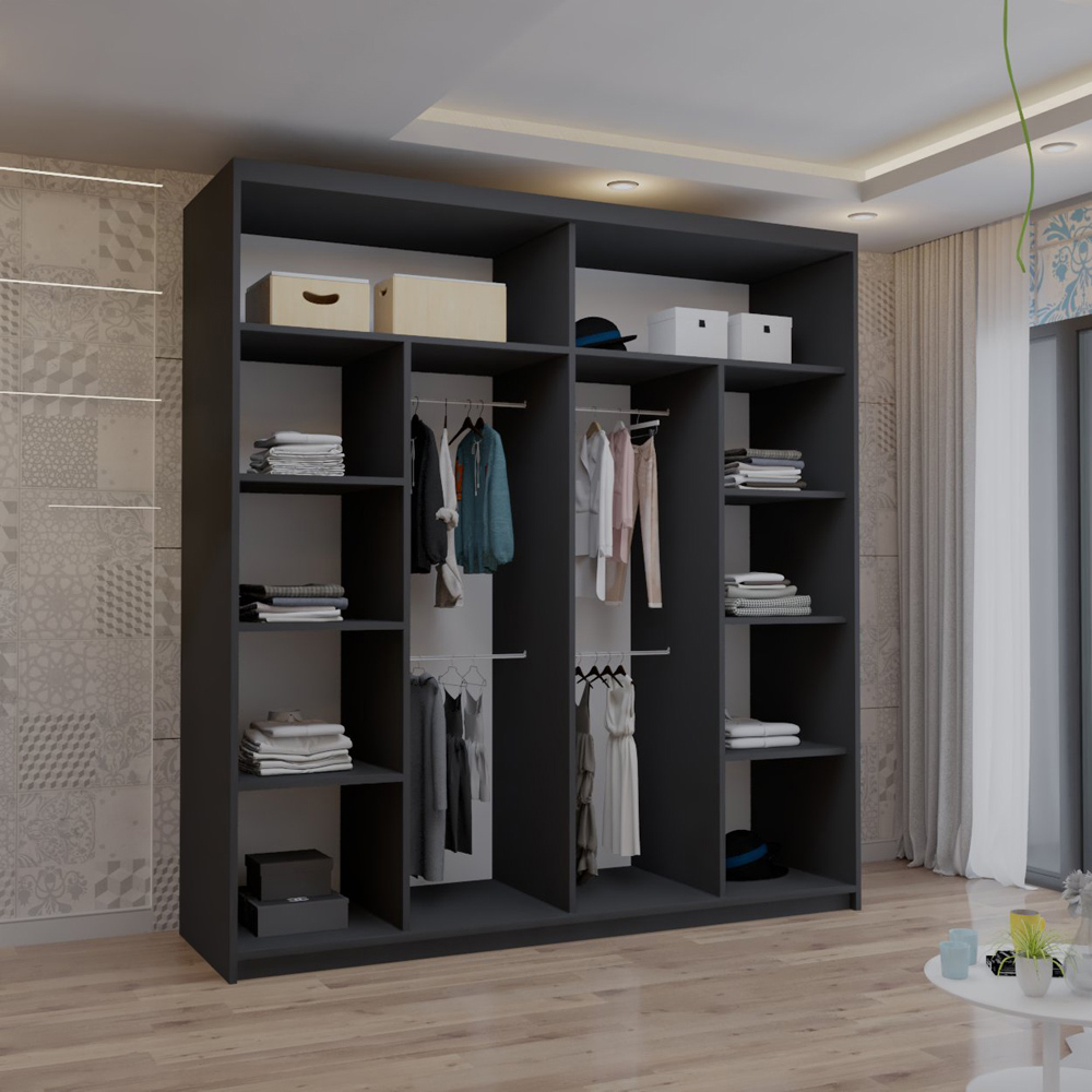 M N Furniture Venece 2 Door Black Mirrored Sliding Wardrobe 203cm Image 3