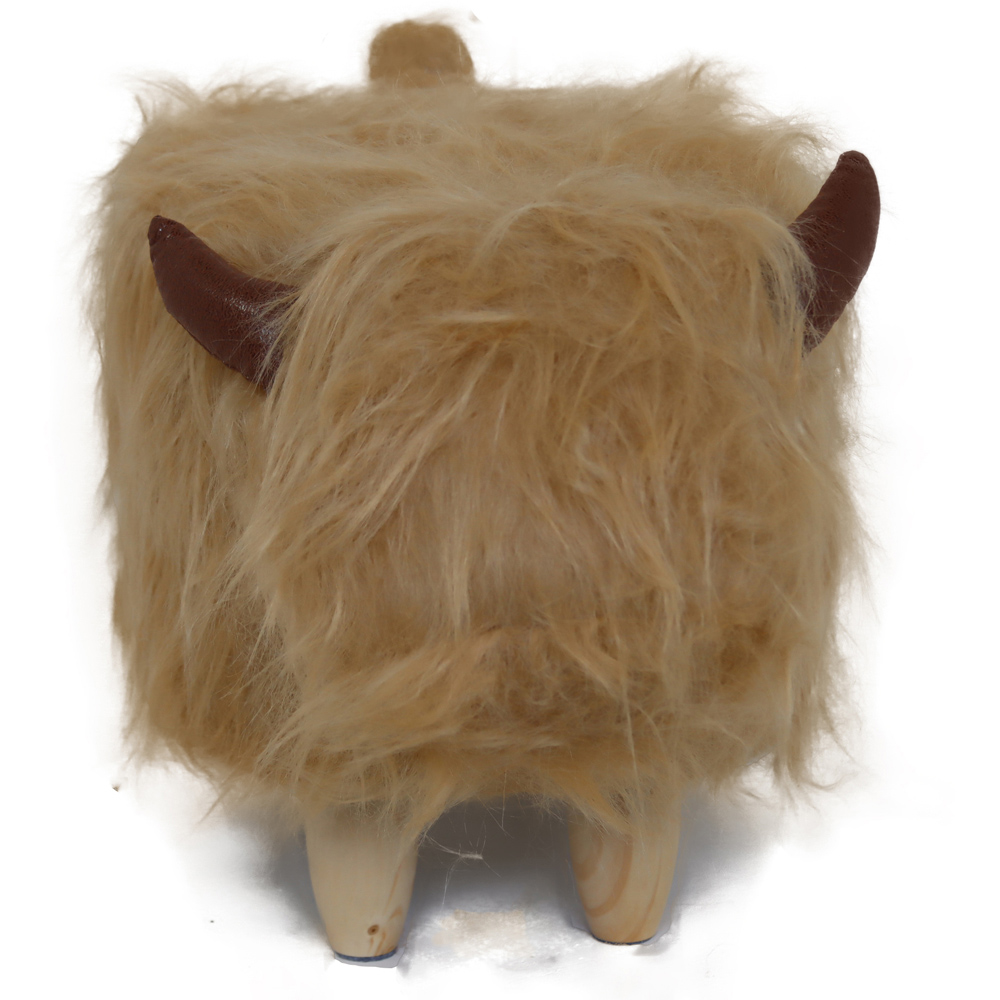 Gardeco Hazel The Highland Cow Light Brown Synthetic Fur Footstool Image 6