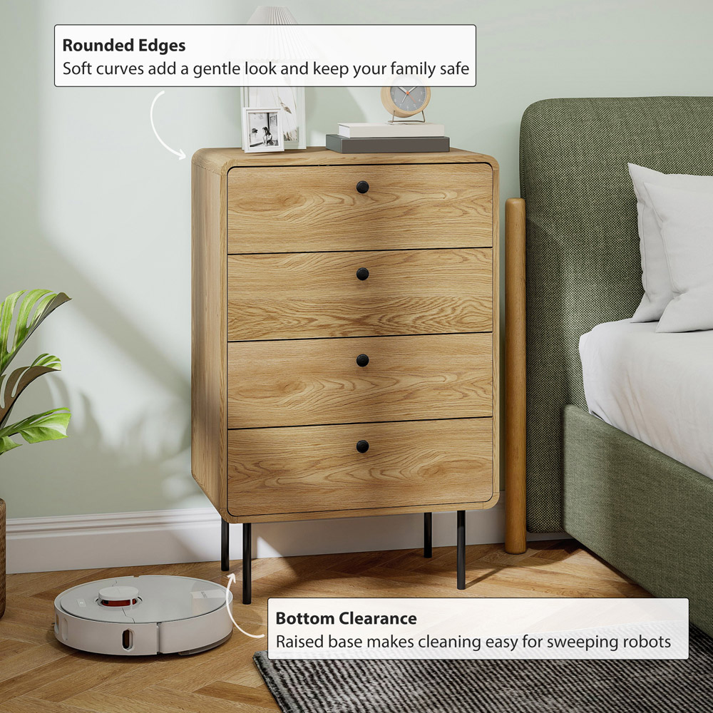 Portland 4 Drawer Oak Chest of Drawers Image 7