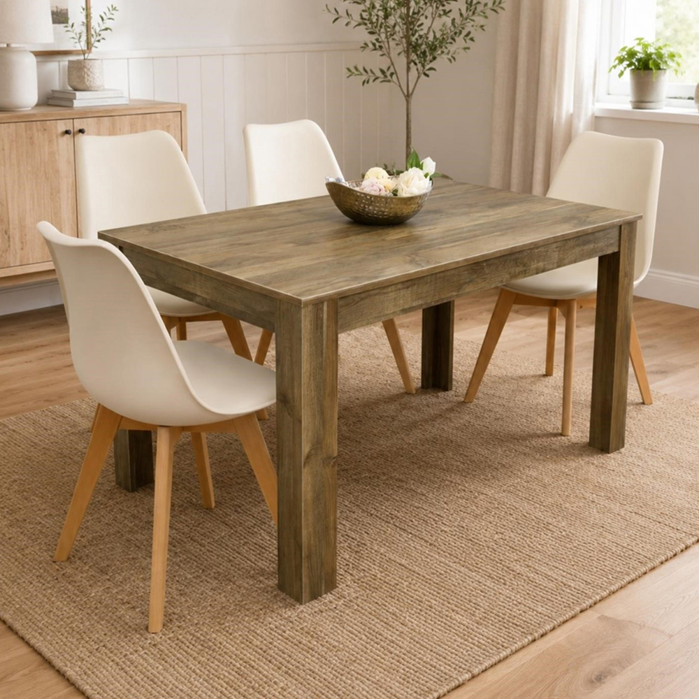 Portland Kosy Koala 4 Seater Modern Dining Set Rustic Effect and Cream Image 1