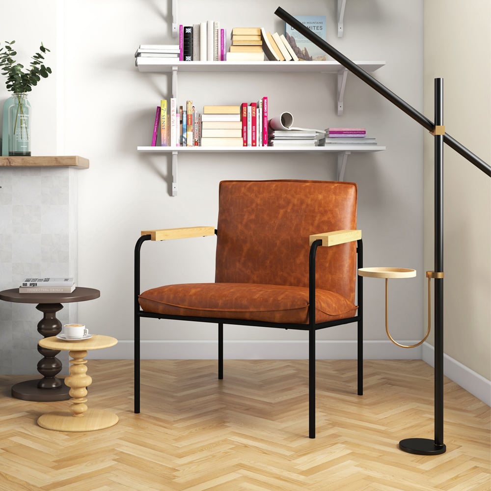 Costway Camel PU Leather Accent Chair Image 3