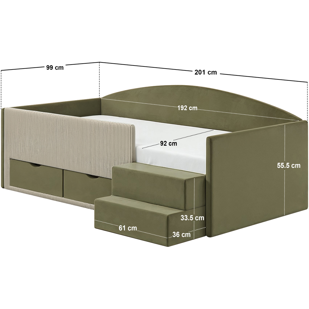Flair Elisa Olive Green and Beige Velvet and Cord Low Sleeper Bed with Storage Image 8
