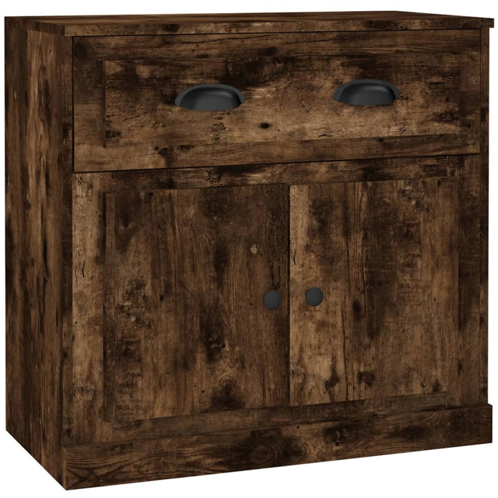 vidaXL 2 Door Single Drawer Smoked Oak Small Sideboard Image 2