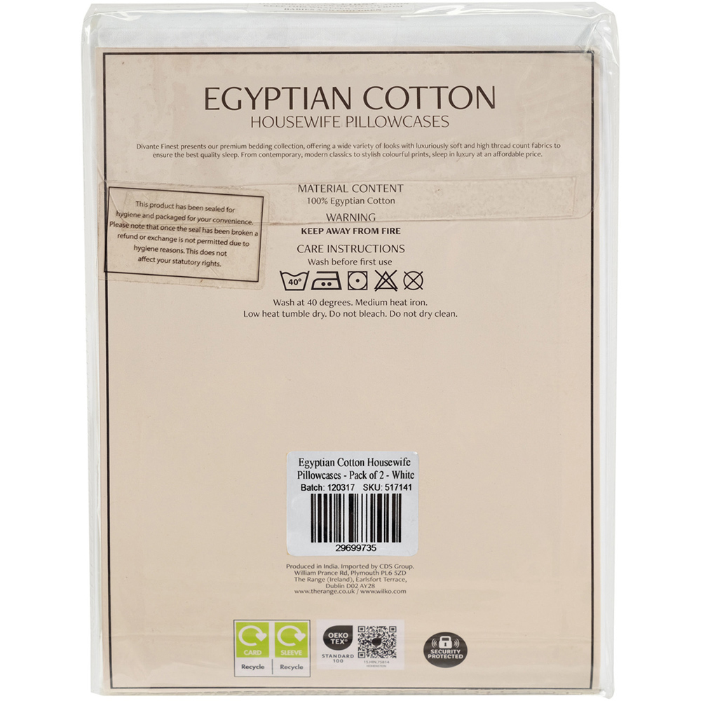 Pack of 2 Egyptian Cotton Housewife Pillowcases White Image 3