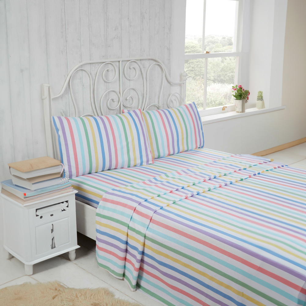 Rapport Home Double Multicolour Brushed Cotton Candy Stripe Sheet Set Image